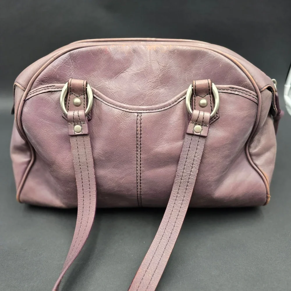 Franklin Covey Plum Purple Full Grain Leather Satchel Handbag AS IS